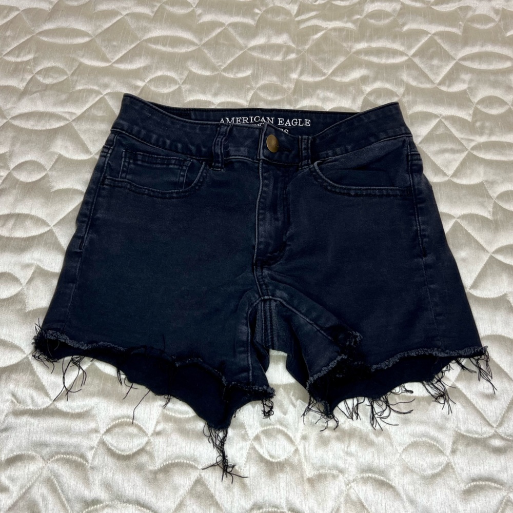 American Eagle Outfitters Mini Shorts Super Stretch Washed Black Distressed US 2